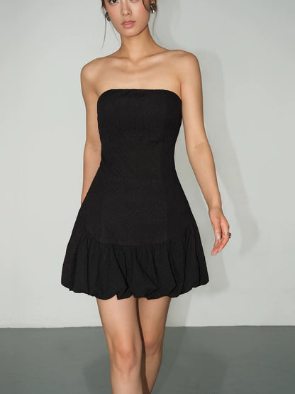 NEVA HU black short French tube top dress bud skirt women's high-end waist textured skirt