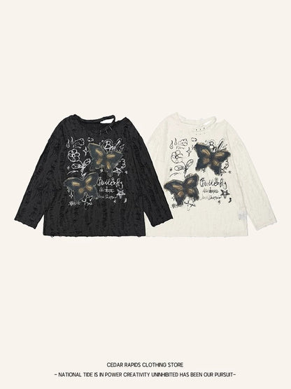 Natural Astringent Early Autumn Sweet Girl Knitted Blouse Women's Spring and Autumn Butterfly Patch Small Long Sleeve Versatile Sunscreen Top