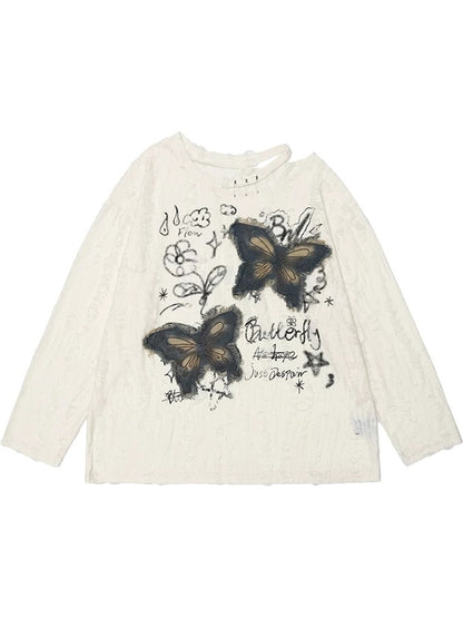 Natural Astringent Early Autumn Sweet Girl Knitted Blouse Women's Spring and Autumn Butterfly Patch Small Long Sleeve Versatile Sunscreen Top