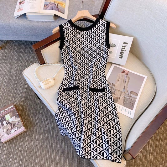Export Italian women's clothing foreign trade last order big brand Yu single line brand cut label small fragrant style knitted dress summer