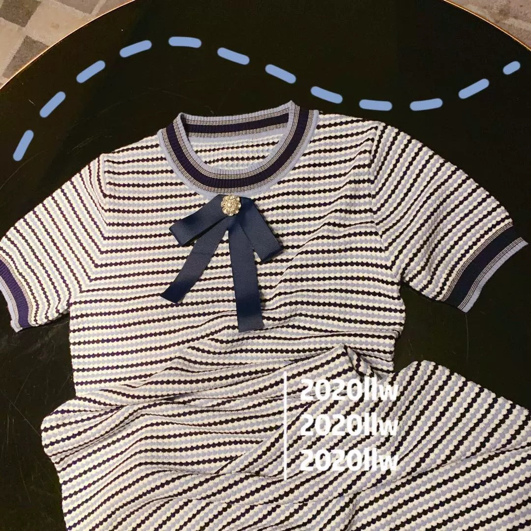 Foreign trade label cut women's clothing, big brand tail goods removed from the cabinet, genuine clearance~ Striped small fragrant style knitted dress for summer