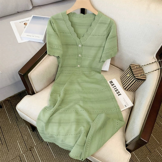 First-line brand cut label women's clothing big-name foreign trade export solitary sample high-end casual and stylish knitted dress