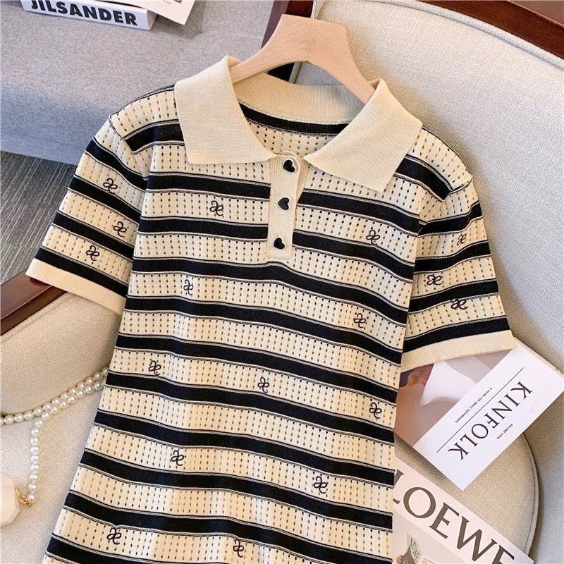 Foreign trade Italian women's clothing exported to France big-name surplus single-cut casual knitted embroidered lapel dress for women summer