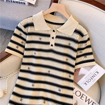 Foreign trade Italian women's clothing exported to France big-name surplus single-cut casual knitted embroidered lapel dress for women summer