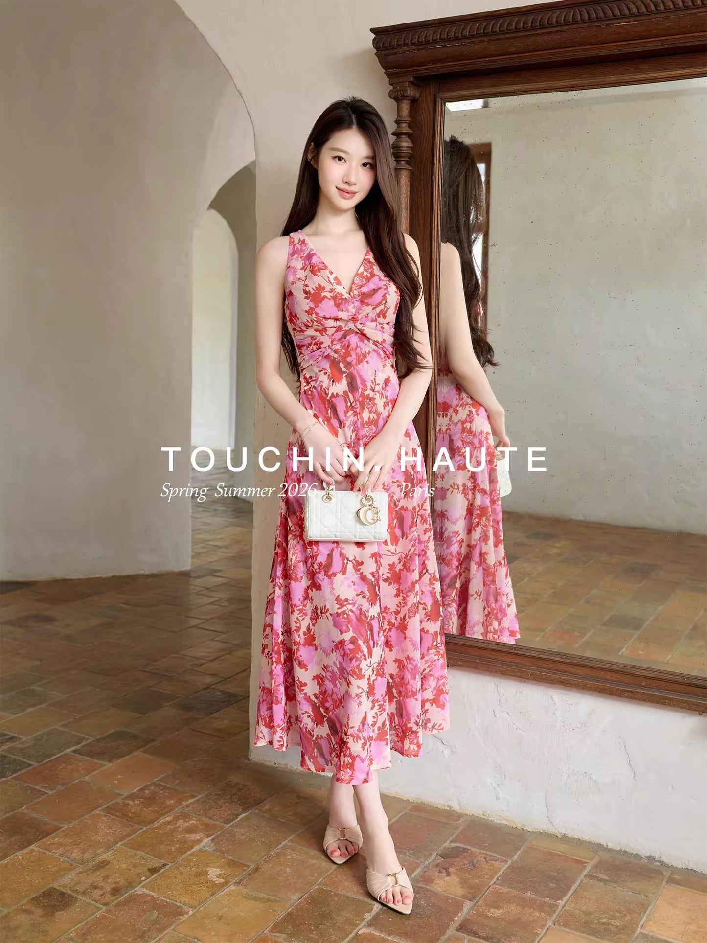 TOUCHIN HAUTE Love Flowing - Tie-dye Print, Knotted Waist, Slimming and Elegant Long Dress for Women