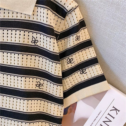 Foreign trade Italian women's clothing exported to France big-name surplus single-cut casual knitted embroidered lapel dress for women summer