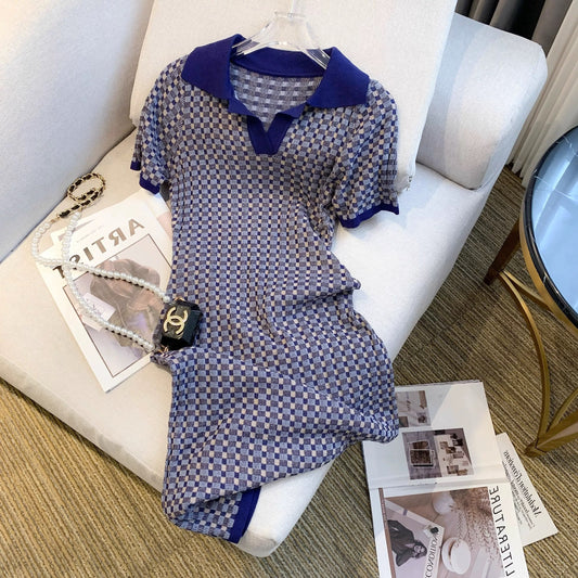 Missing items from big-name buyers’ foreign trade counters ~ Romantic retro outfit with POLO collar plaid knitted dress