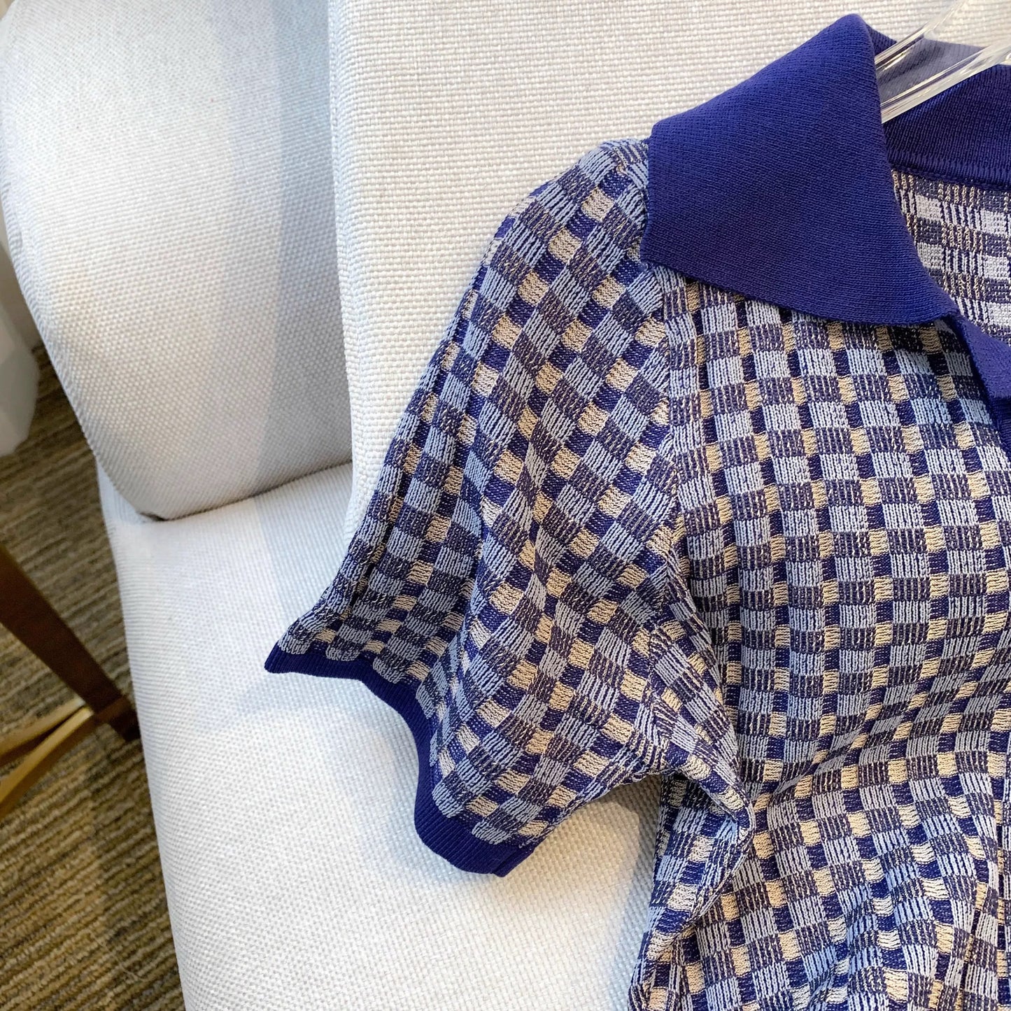 Missing items from big-name buyers’ foreign trade counters ~ Romantic retro outfit with POLO collar plaid knitted dress