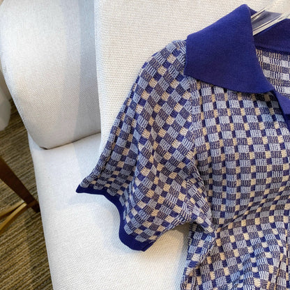 Missing items from big-name buyers’ foreign trade counters ~ Romantic retro outfit with POLO collar plaid knitted dress