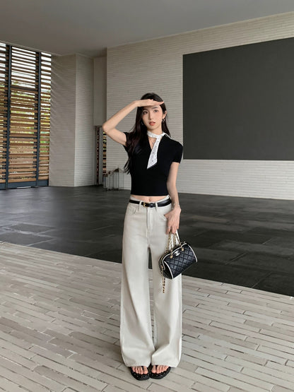 MULVAN Street Denim High Waist Straight Jeans Women 2025 Summer Loose Slimming Casual Wide Leg Pants