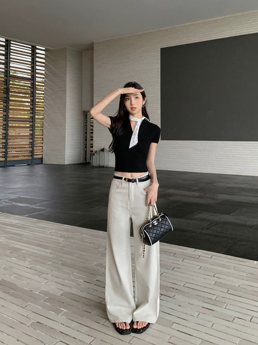 MULVAN Street Denim High Waist Straight Jeans Women 2025 Summer Loose Slimming Casual Wide Leg Pants