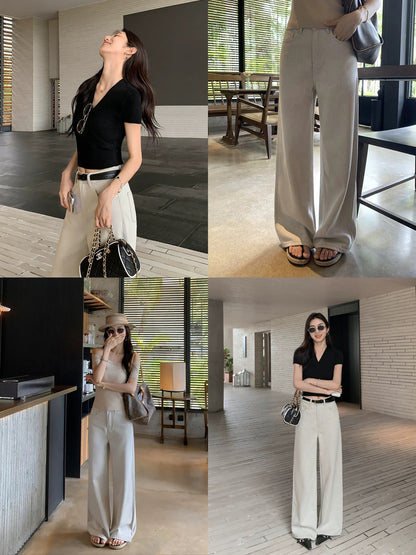 MULVAN Street Denim High Waist Straight Jeans Women 2025 Summer Loose Slimming Casual Wide Leg Pants