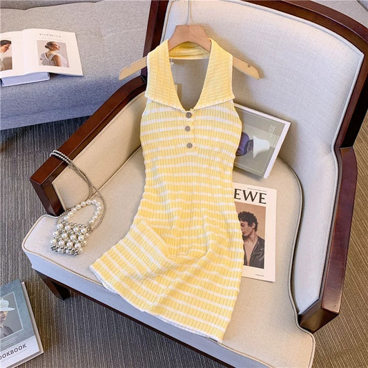 2024 new summer design niche waist chic sweet spicy slim sweet sleeveless Korean style dress