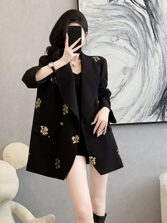 Autumn Korean style mature and fashionable street style loose casual blazer for women, niche light professional style temperament suit jacket