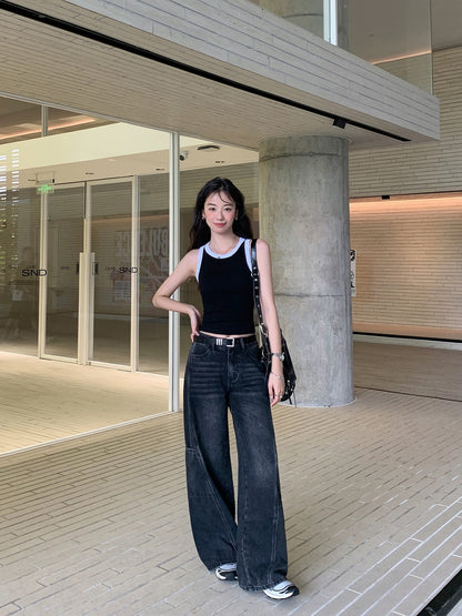 MULVAN loose wide-leg jeans for women new design niche casual straight slim mopping trousers