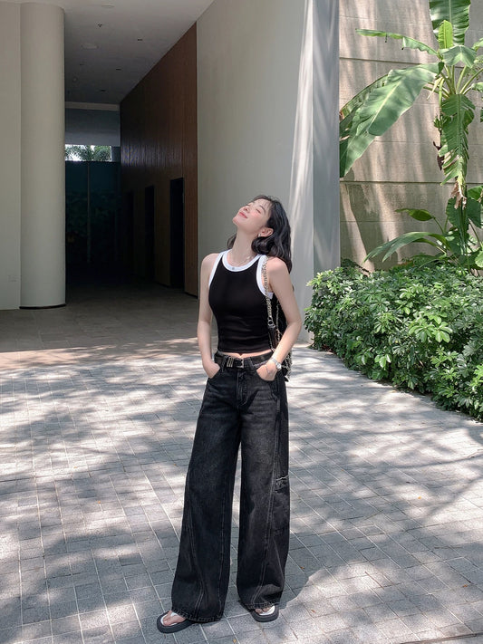 MULVAN loose wide-leg jeans for women new design niche casual straight slim mopping trousers