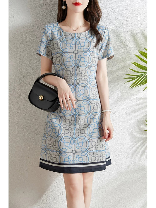 French retro high-end printed dress for women summer 2024 new slim fit and elegant a-line skirt