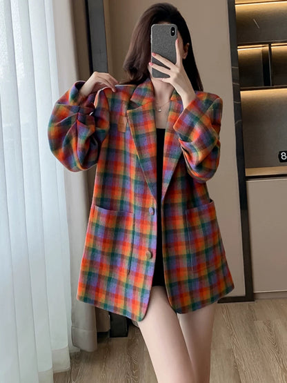 Korean-style plaid suit jacket, new spring/autumn 2025 style, sophisticated and retro-inspired for commuting.