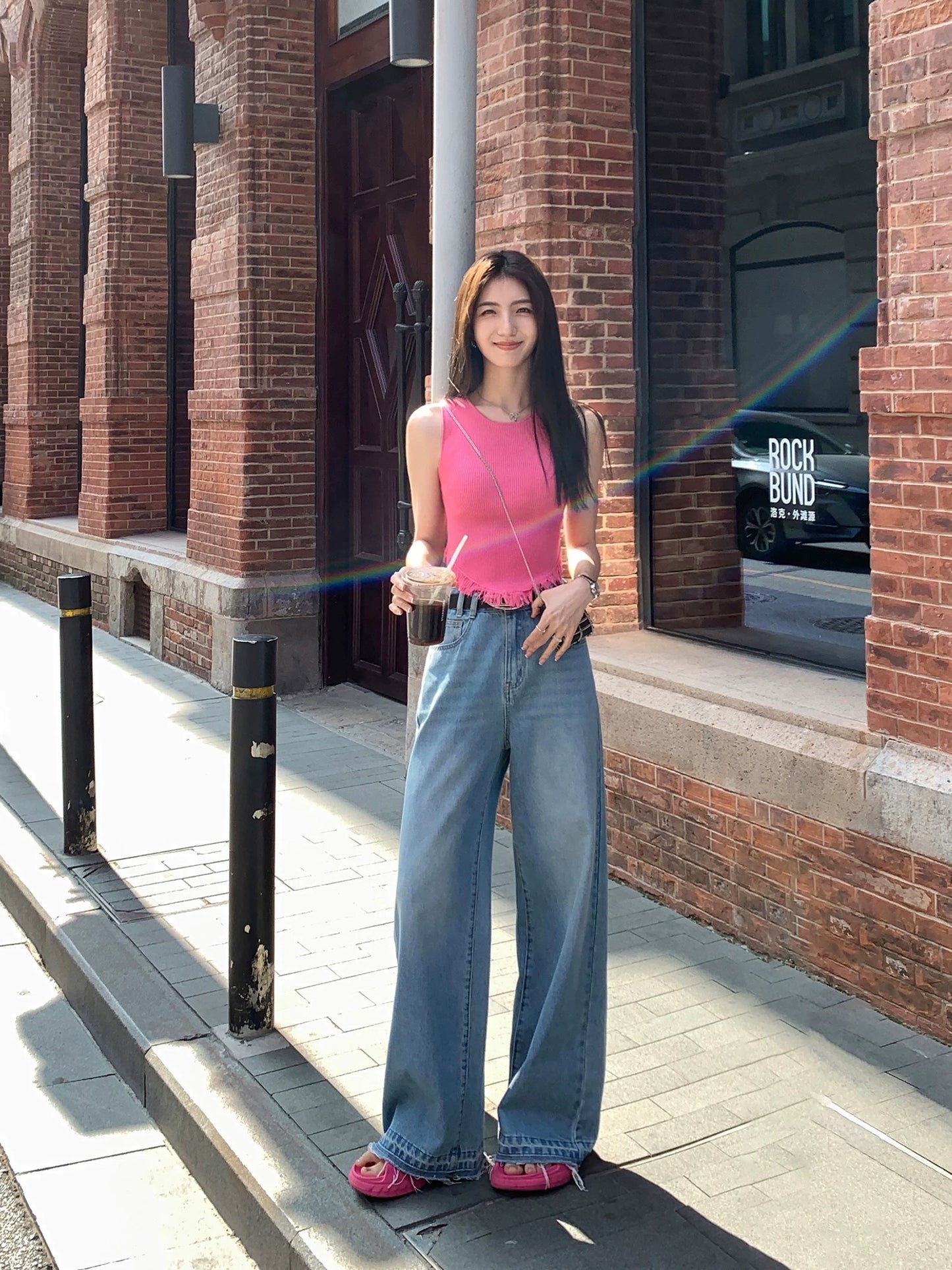 MULVAN blue loose wide-leg jeans for women new style drape design raw edge mopping pants trousers
