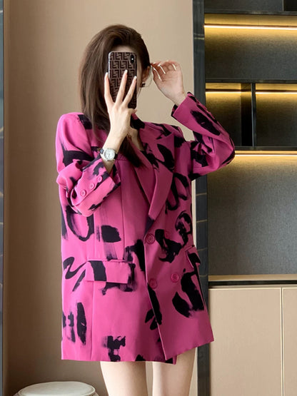 Trendy Women's Short Blazer with Hong Kong Style, High-End Casual Fashion, Letter Print, Long Sleeve Jacket