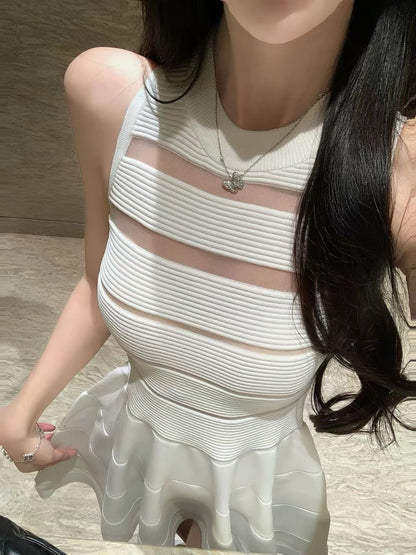 JustQin【Yuanying Ouni】2026 New Summer Striped Patchwork Short Skirt Sexy Knitted Dress for Women