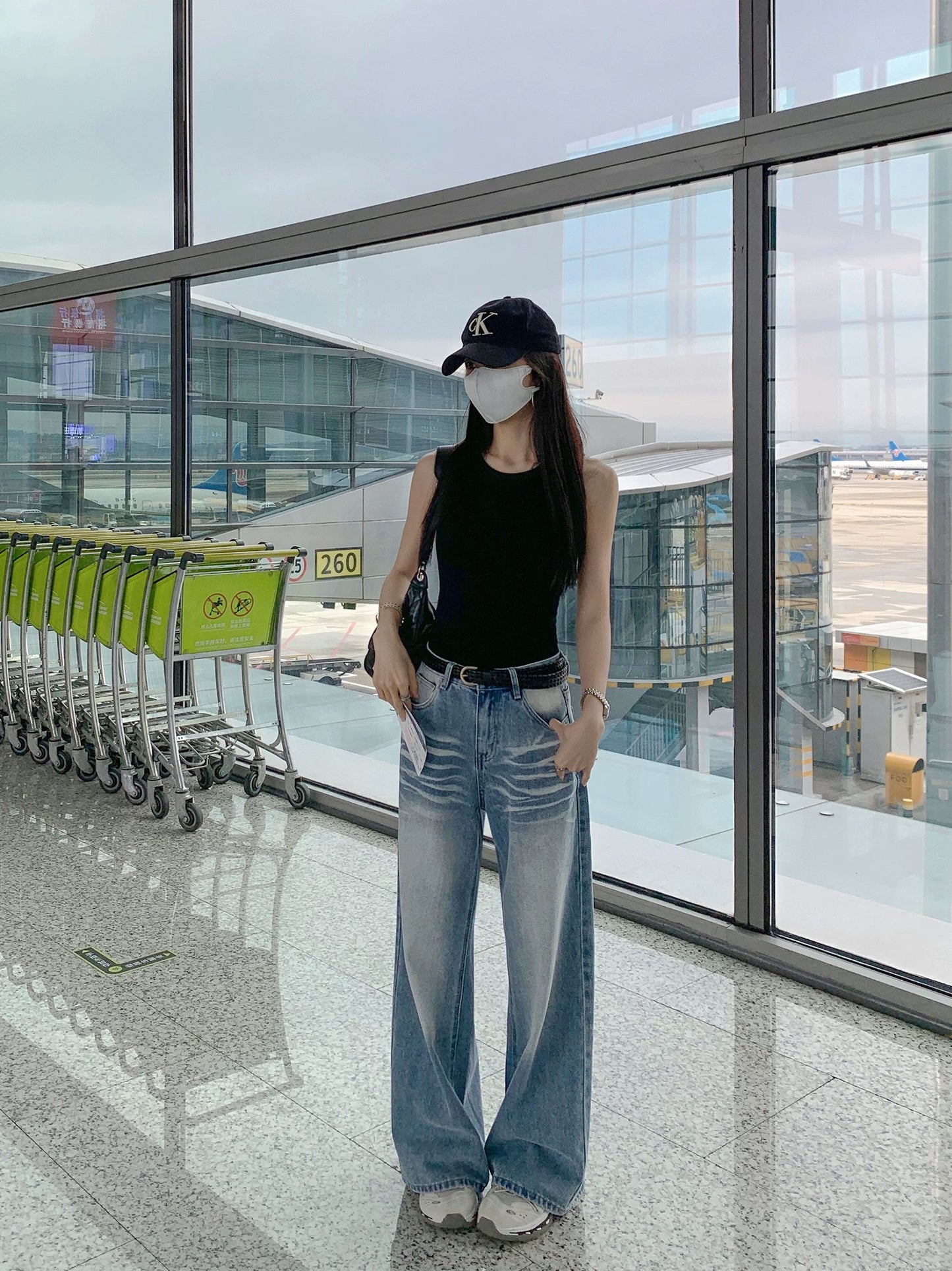MULVAN Juzan denim version crease washed straight jeans women's summer loose loose wide-leg pants