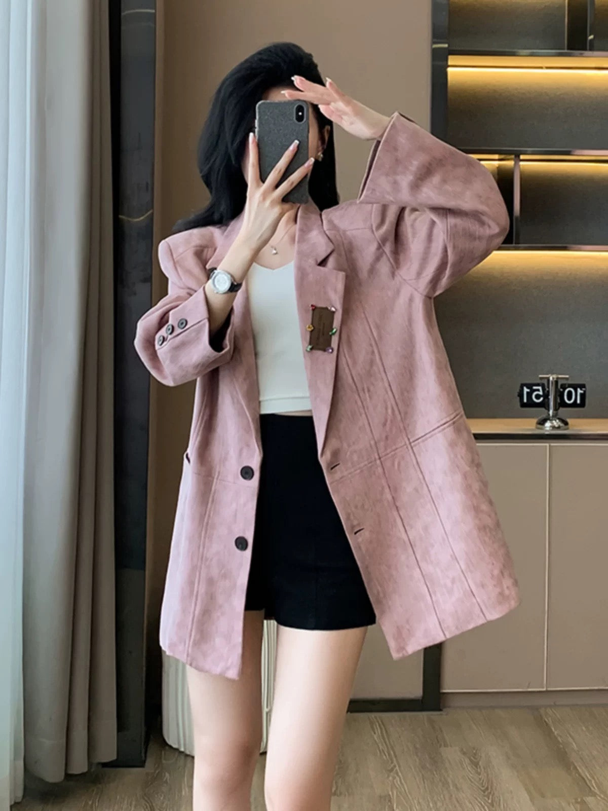 Korean style elegant pink suit jacket for women, spring 2025 new style, loose and casual, high-end top.