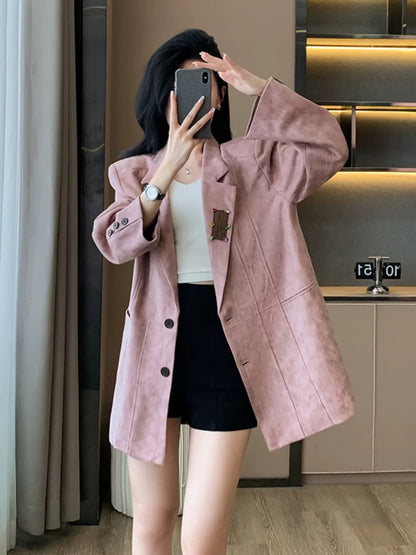 Korean style elegant pink suit jacket for women, spring 2025 new style, loose and casual, high-end top.