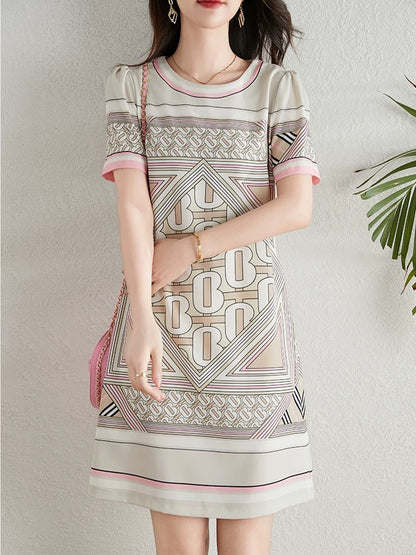 French fashion letter print dress for women summer 2024 new temperament age-reducing slimming small A-line skirt