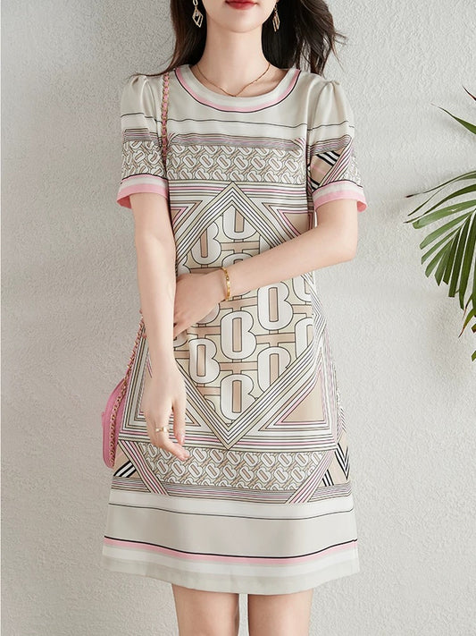 French fashion letter print dress for women summer 2024 new temperament age-reducing slimming small A-line skirt