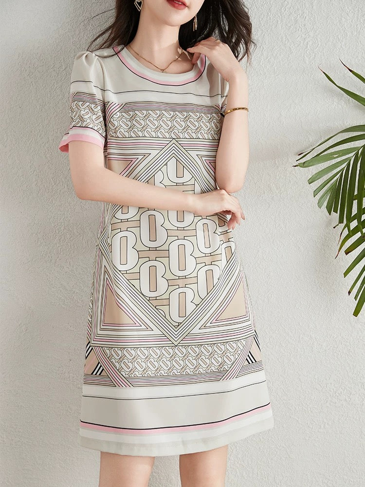 French fashion letter print dress for women summer 2024 new temperament age-reducing slimming small A-line skirt
