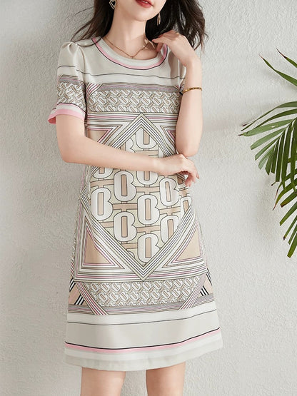 French fashion letter print dress for women summer 2024 new temperament age-reducing slimming small A-line skirt