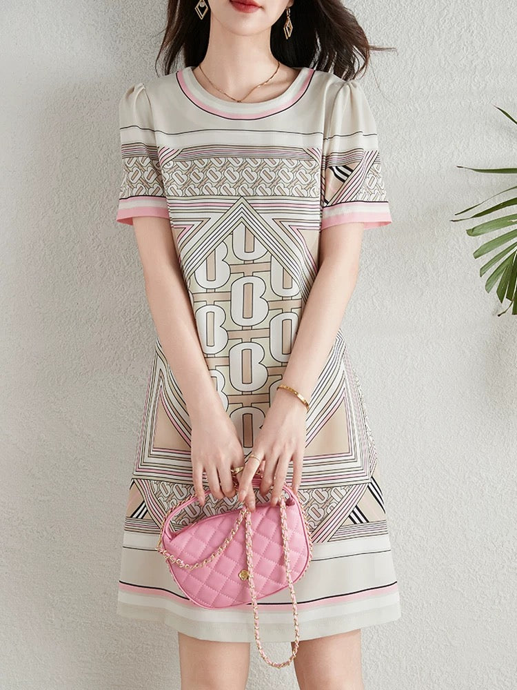 French fashion letter print dress for women summer 2024 new temperament age-reducing slimming small A-line skirt