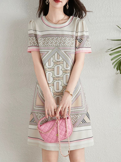 French fashion letter print dress for women summer 2024 new temperament age-reducing slimming small A-line skirt