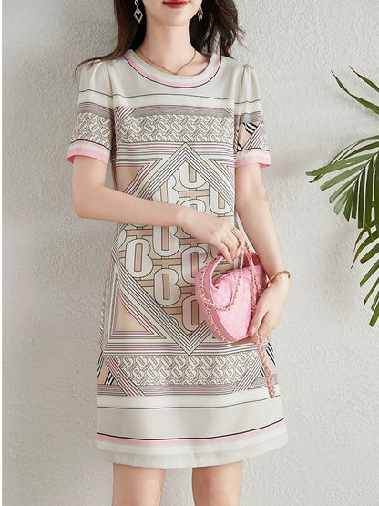 French fashion letter print dress for women summer 2024 new temperament age-reducing slimming small A-line skirt