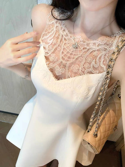 JustQin【Fragrant Collection】2026 New Summer V-neck Lace Trim Short Dress Sexy Waist-cinching Dress for Women