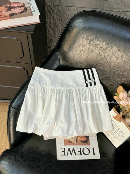 White skirt for women summer 2025 new three-bar hot girl outfit letter embroidery a-shaped petite flower bud skirt