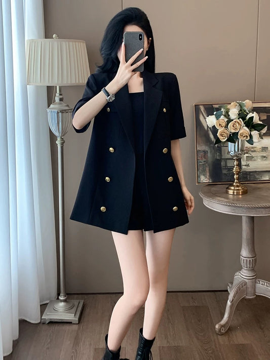 2025 Autumn Loose-fitting Elegant Professional Casual Suit Set for Women, Unique Design, Two-Piece Shorts Set, High-End Feel