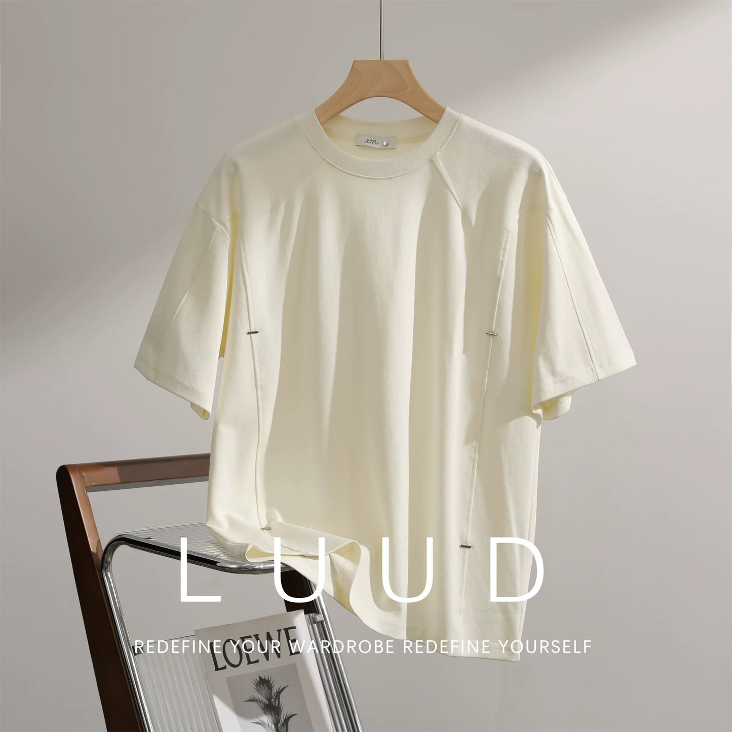 LUUD American retro patchwork short-sleeved T-shirt men's national trend high street casual top loose versatile round neck T-shirt