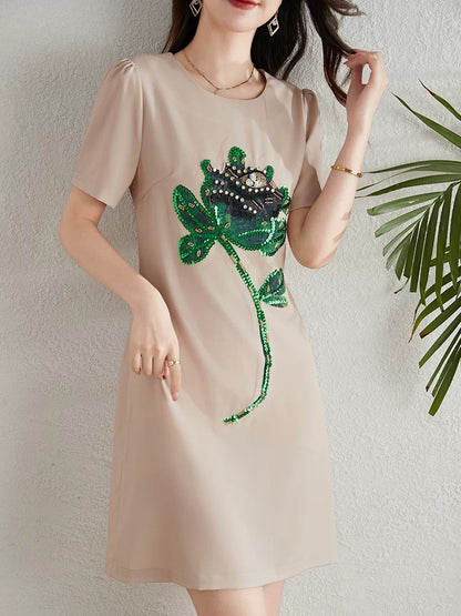 Heavy industry beaded sequin a-line dress for women summer 2024 new French style small waist slimming skirt