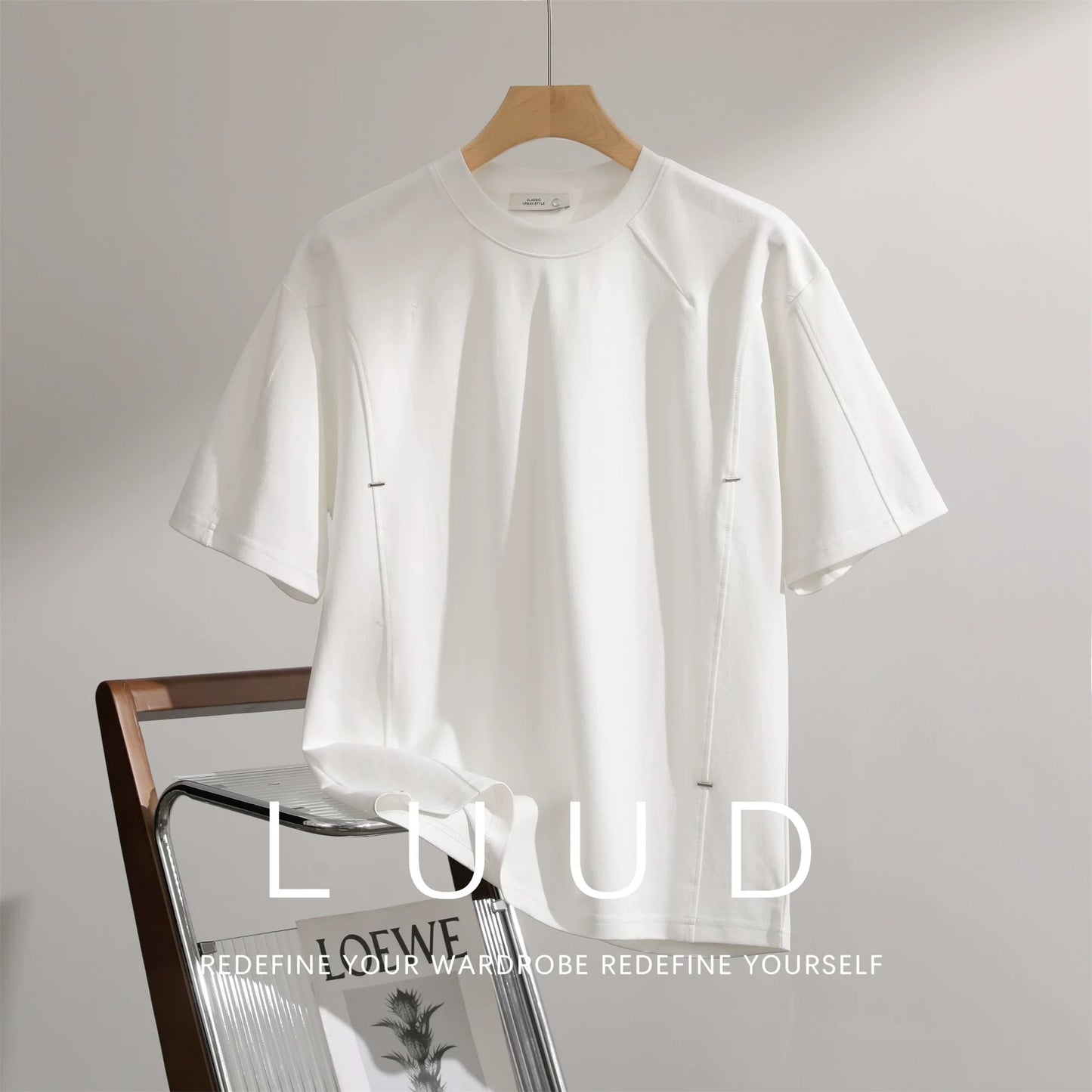 LUUD American retro patchwork short-sleeved T-shirt men's national trend high street casual top loose versatile round neck T-shirt