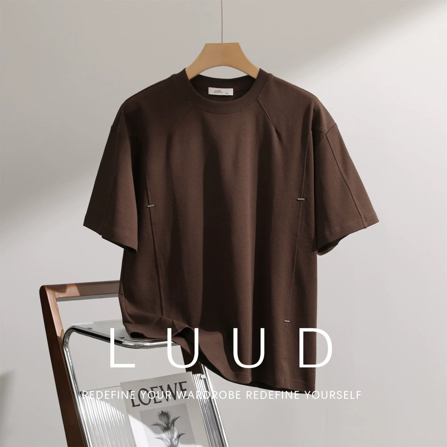 LUUD American retro patchwork short-sleeved T-shirt men's national trend high street casual top loose versatile round neck T-shirt