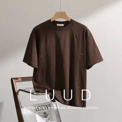 LUUD American retro patchwork short-sleeved T-shirt men's national trend high street casual top loose versatile round neck T-shirt