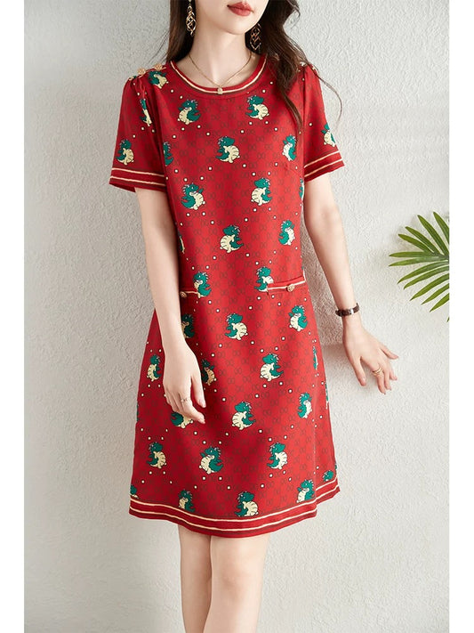 Fashionable age-reducing printed super good-looking dress for women summer 2024 new style small slimming elegant a-line skirt
