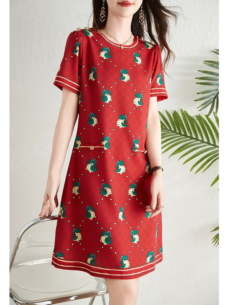 Fashionable age-reducing printed super good-looking dress for women summer 2024 new style small slimming elegant a-line skirt
