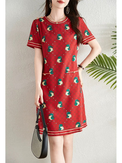 Fashionable age-reducing printed super good-looking dress for women summer 2024 new style small slimming elegant a-line skirt