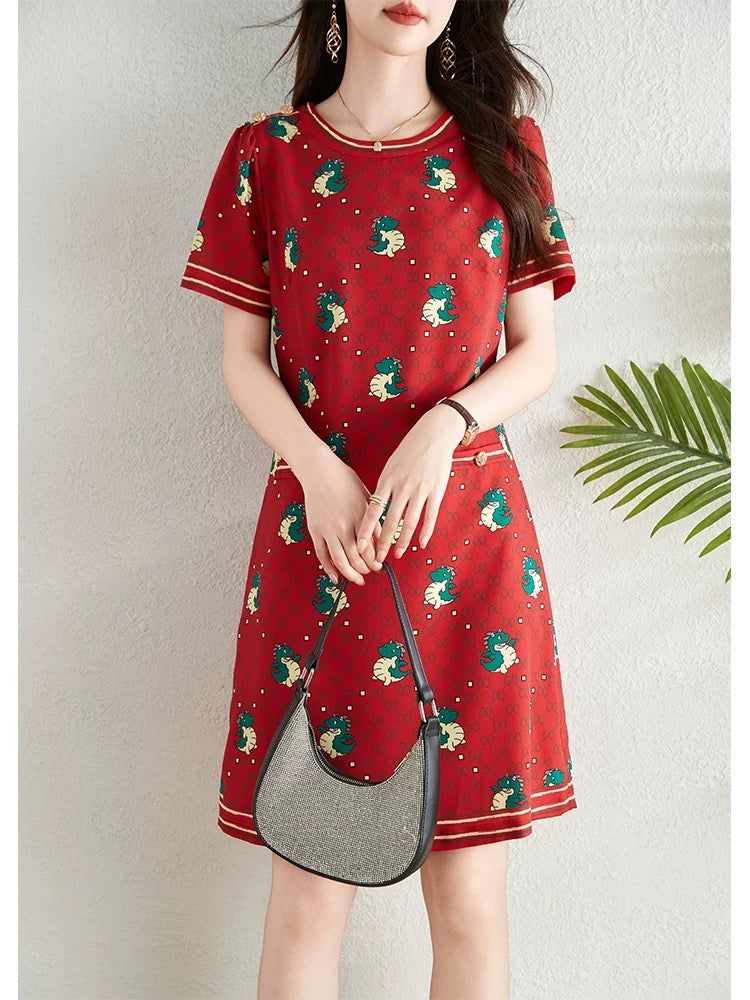 Fashionable age-reducing printed super good-looking dress for women summer 2024 new style small slimming elegant a-line skirt