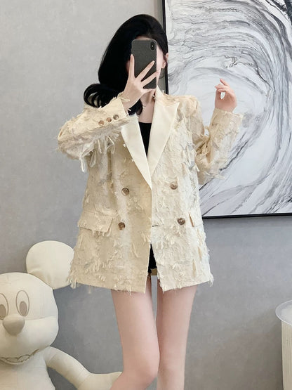 Autumn Korean style loose casual chic blazer, niche design, elegant Chanel-inspired suit jacket, high-end women's style.