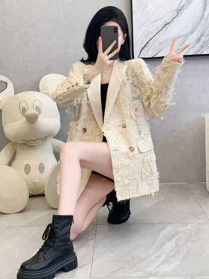 Autumn Korean style loose casual chic blazer, niche design, elegant Chanel-inspired suit jacket, high-end women's style.