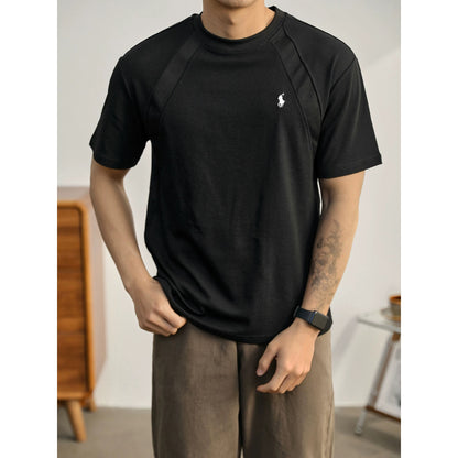 LUUD Drop Shoulder Profile T-shirt Men's Trend Paul Knight Embroidery Quality Bajiage Casual Cotton Splicing T-shirt